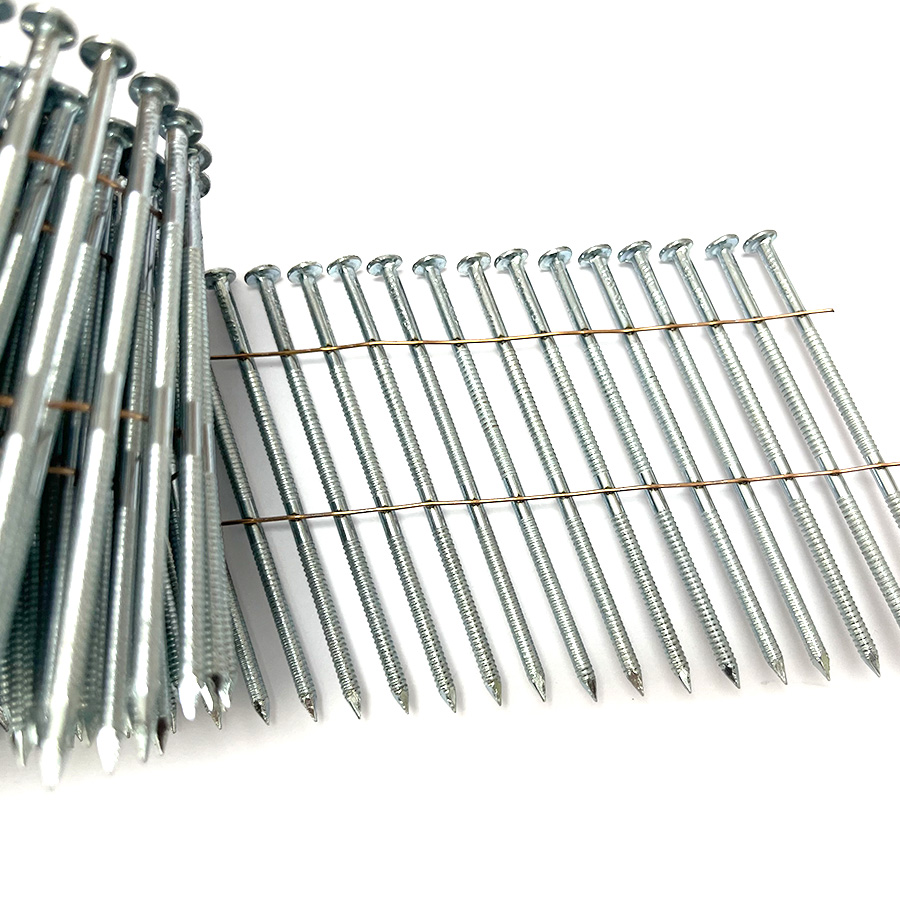 15 Degree Electro Galvanized Ring Shank Coil Nails 3-1/2 Inch X 0.122 Inch