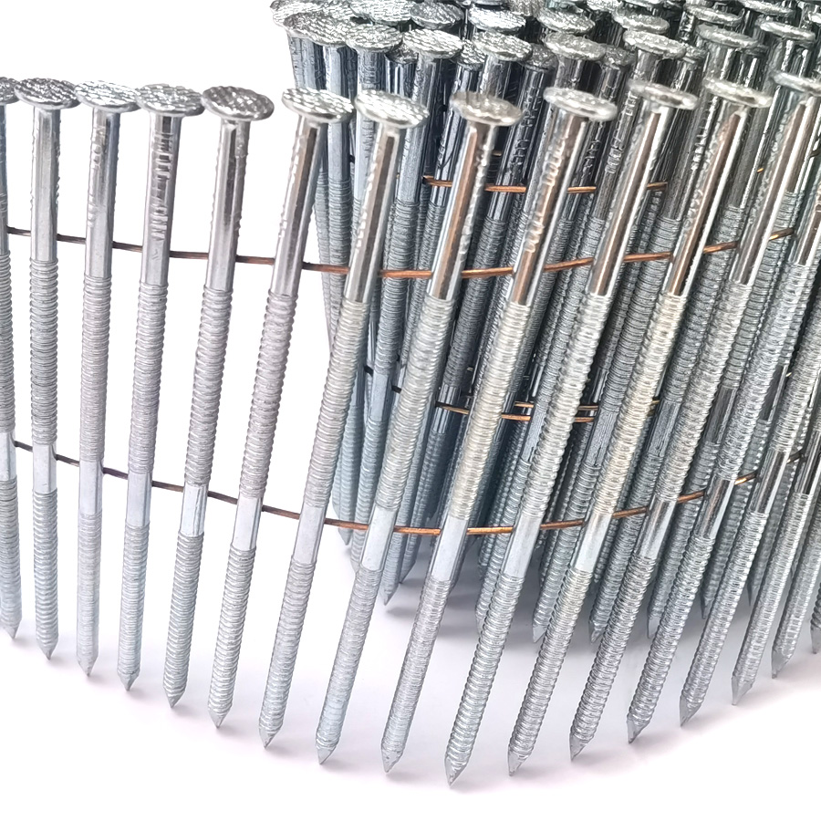 15 Degree Electro Galvanized Ring Shank Coil Nails 3-1/2 Inch X 0.122 Inch