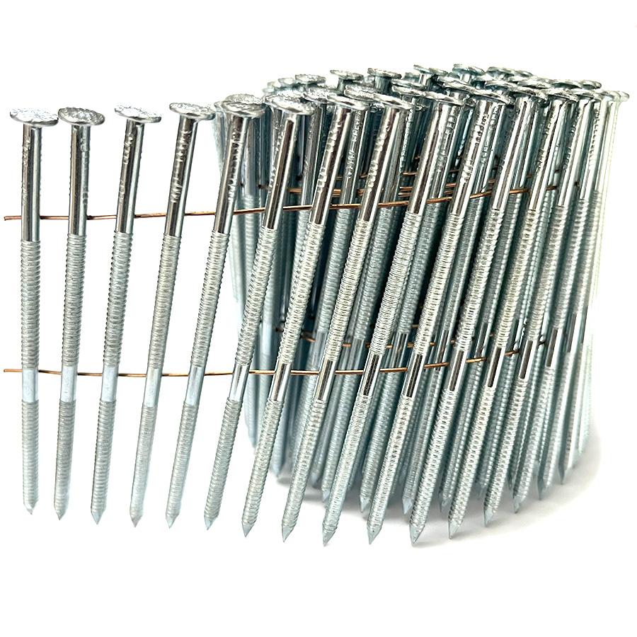 15 Degree Electro Galvanized Ring Shank Coil Nails 3-1/2 Inch X 0.122 Inch