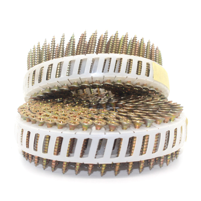 15度亜鉛メッキプラスチックシートコイルネイルスクリュー3.5x30mm