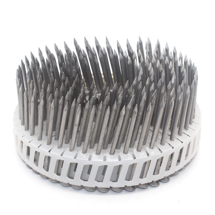 15-градусныя алюмініевыя пластыкавыя цвікі з гладкім хваставікам 2,4x50 мм 